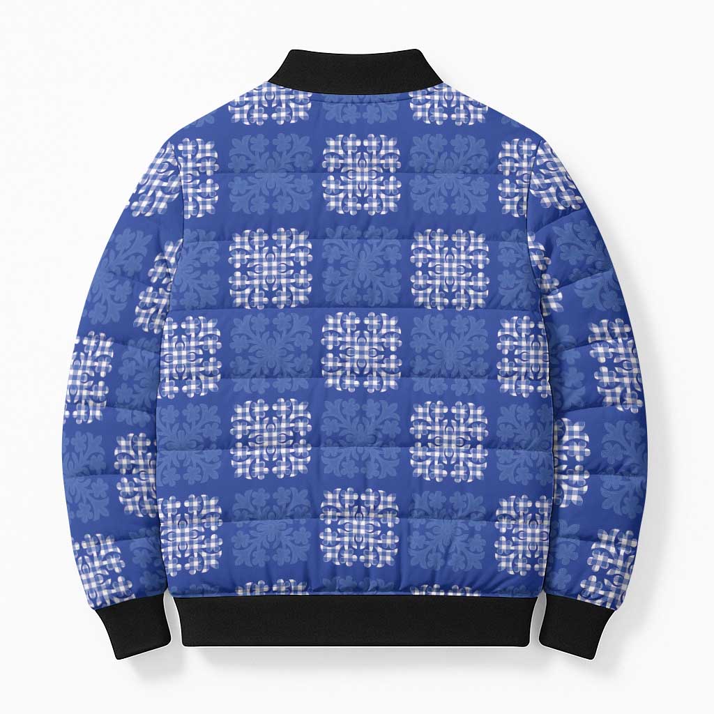 Royal Blue Palaka Quilt Hawaii Bomber Puffer Jacket Traditional Hawaii-plaid Pattern LT14 - Polynesian Pride