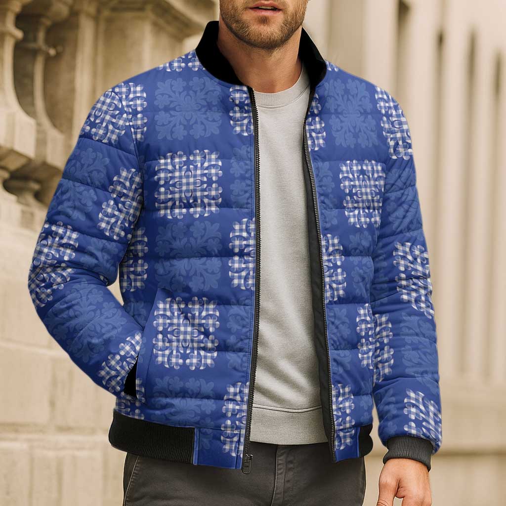 Royal Blue Palaka Quilt Hawaii Bomber Puffer Jacket Traditional Hawaii-plaid Pattern LT14 - Polynesian Pride