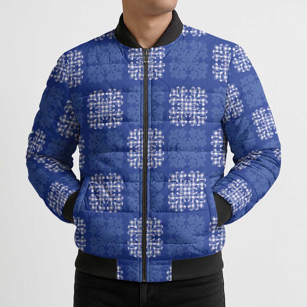 Royal Blue Palaka Quilt Hawaii Bomber Puffer Jacket Traditional Hawaii-plaid Pattern LT14 - Polynesian Pride