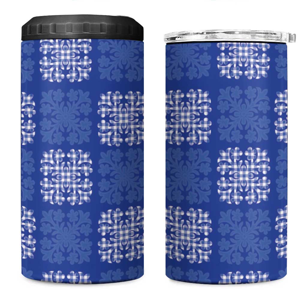Royal Blue Palaka Quilt Hawaii 4 in 1 Can Cooler Tumbler Traditional Hawaii-plaid Pattern LT14 One Size: 16 oz Royal Blue - Polynesian Pride