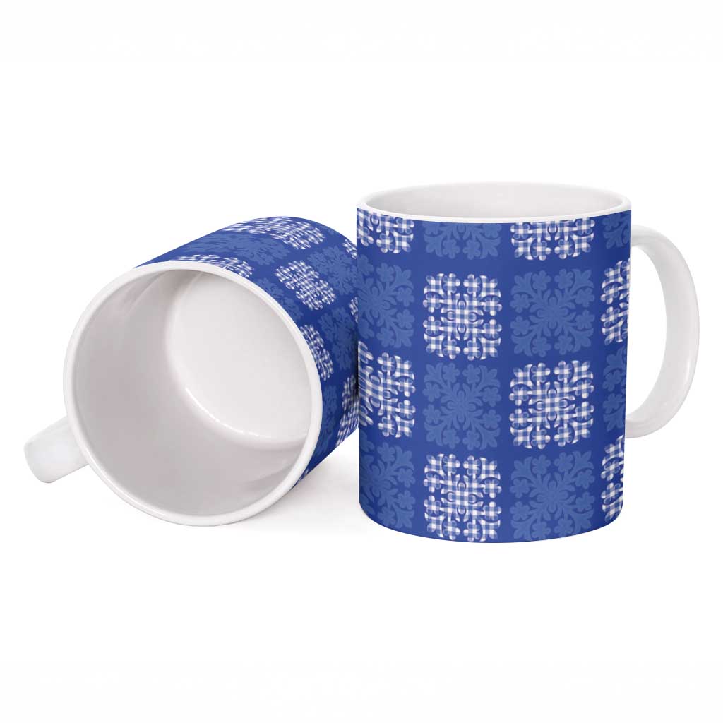 Royal Blue Palaka Quilt Hawaii Ceramic Mug Traditional Hawaii-plaid Pattern LT14 - Polynesian Pride