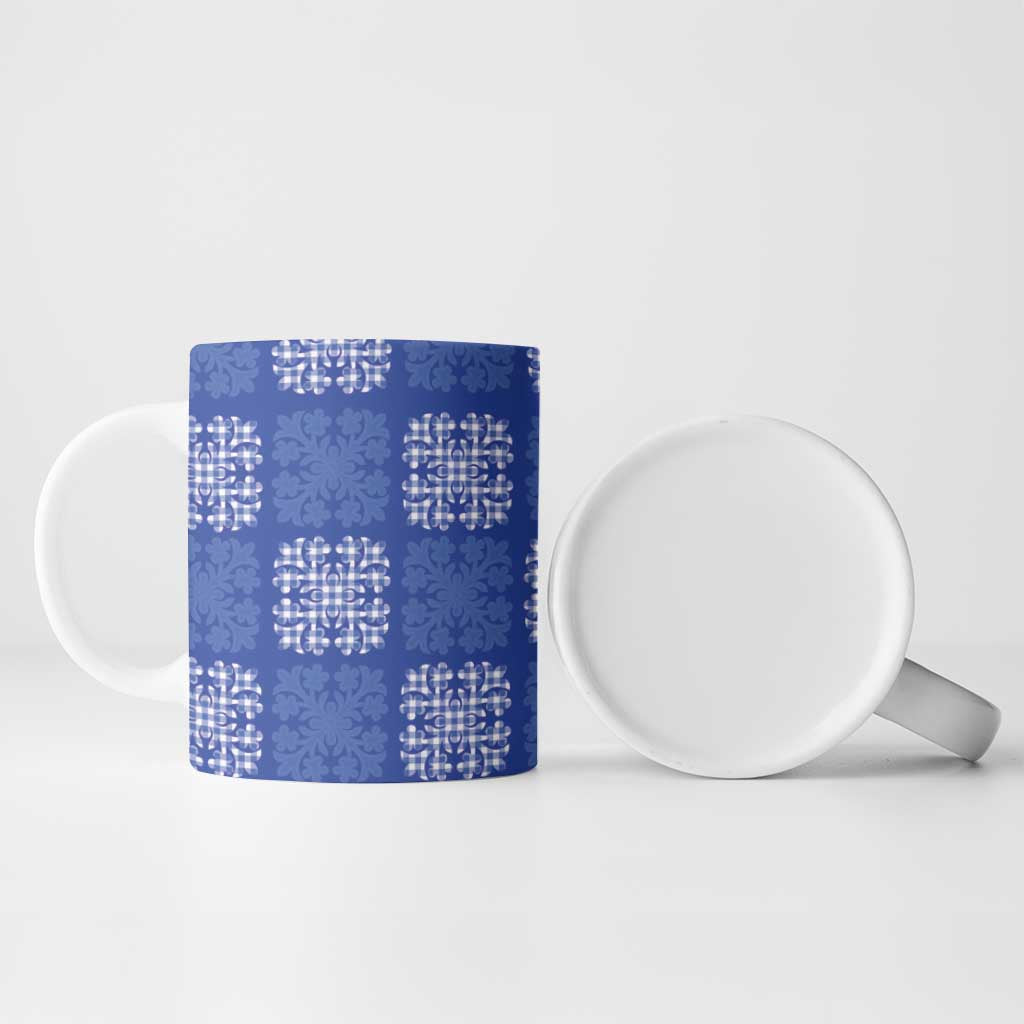 Royal Blue Palaka Quilt Hawaii Ceramic Mug Traditional Hawaii-plaid Pattern LT14 - Polynesian Pride