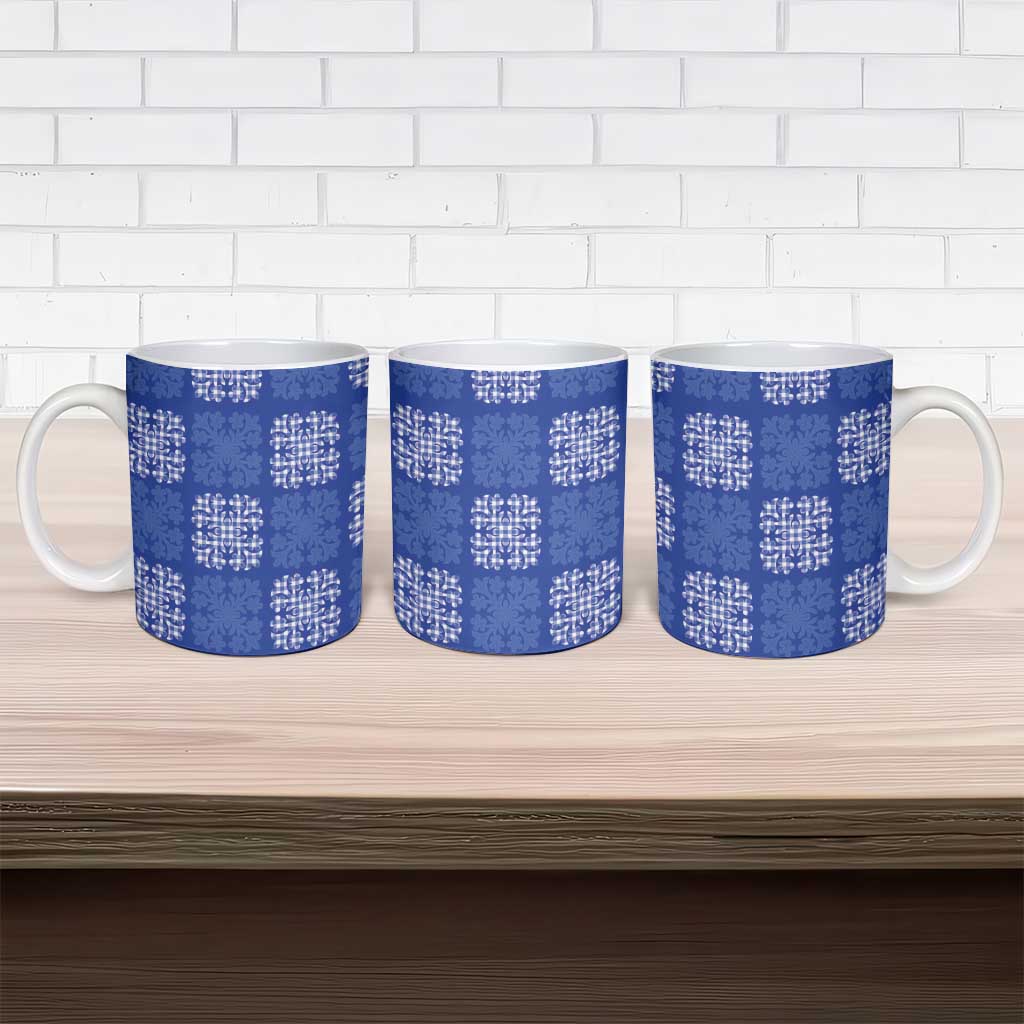 Royal Blue Palaka Quilt Hawaii Ceramic Mug Traditional Hawaii-plaid Pattern LT14 - Polynesian Pride