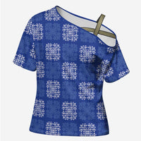 Royal Blue Palaka Quilt Hawaii Cross Shoulder Shirt Traditional Hawaii-plaid Pattern LT14 Female Royal Blue - Polynesian Pride