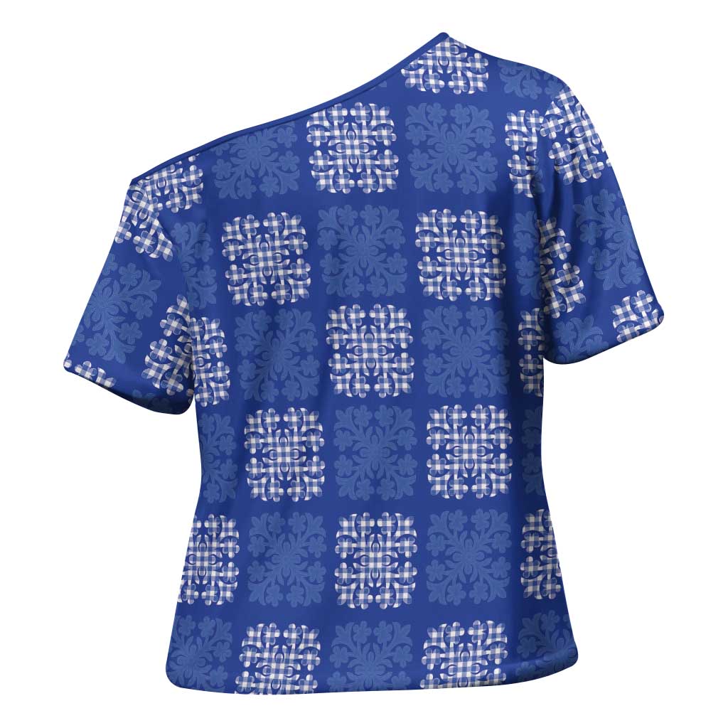 Royal Blue Palaka Quilt Hawaii Cross Shoulder Shirt Traditional Hawaii-plaid Pattern LT14 - Polynesian Pride