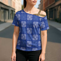 Royal Blue Palaka Quilt Hawaii Cross Shoulder Shirt Traditional Hawaii-plaid Pattern LT14 - Polynesian Pride