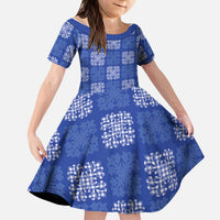 Royal Blue Palaka Quilt Hawaii Kid Short Sleeve Dress Traditional Hawaii-plaid Pattern LT14 KID Royal Blue - Polynesian Pride