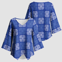 Royal Blue Palaka Quilt Hawaii Kimono Sleeve Blouse Traditional Hawaii-plaid Pattern LT14 - Polynesian Pride