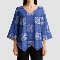 Royal Blue Palaka Quilt Hawaii Kimono Sleeve Blouse Traditional Hawaii-plaid Pattern LT14 - Polynesian Pride