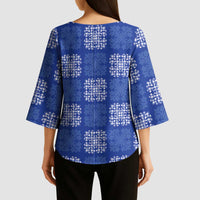 Royal Blue Palaka Quilt Hawaii Kimono Sleeve Blouse Traditional Hawaii-plaid Pattern LT14 - Polynesian Pride