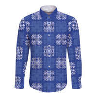 Royal Blue Palaka Quilt Hawaii Long Sleeve Button Shirt Traditional Hawaii-plaid Pattern LT14 Unisex Royal Blue - Polynesian Pride