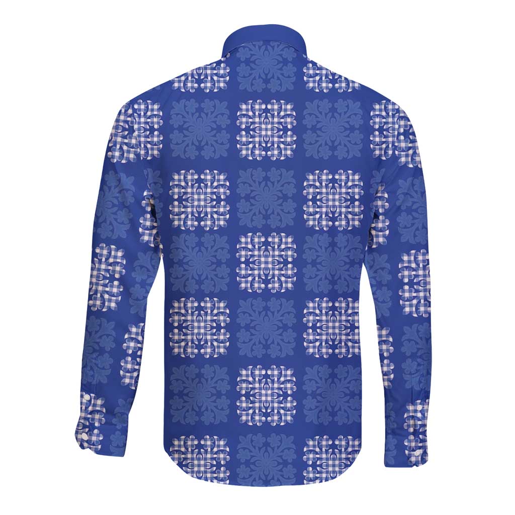 Royal Blue Palaka Quilt Hawaii Long Sleeve Button Shirt Traditional Hawaii-plaid Pattern LT14 - Polynesian Pride