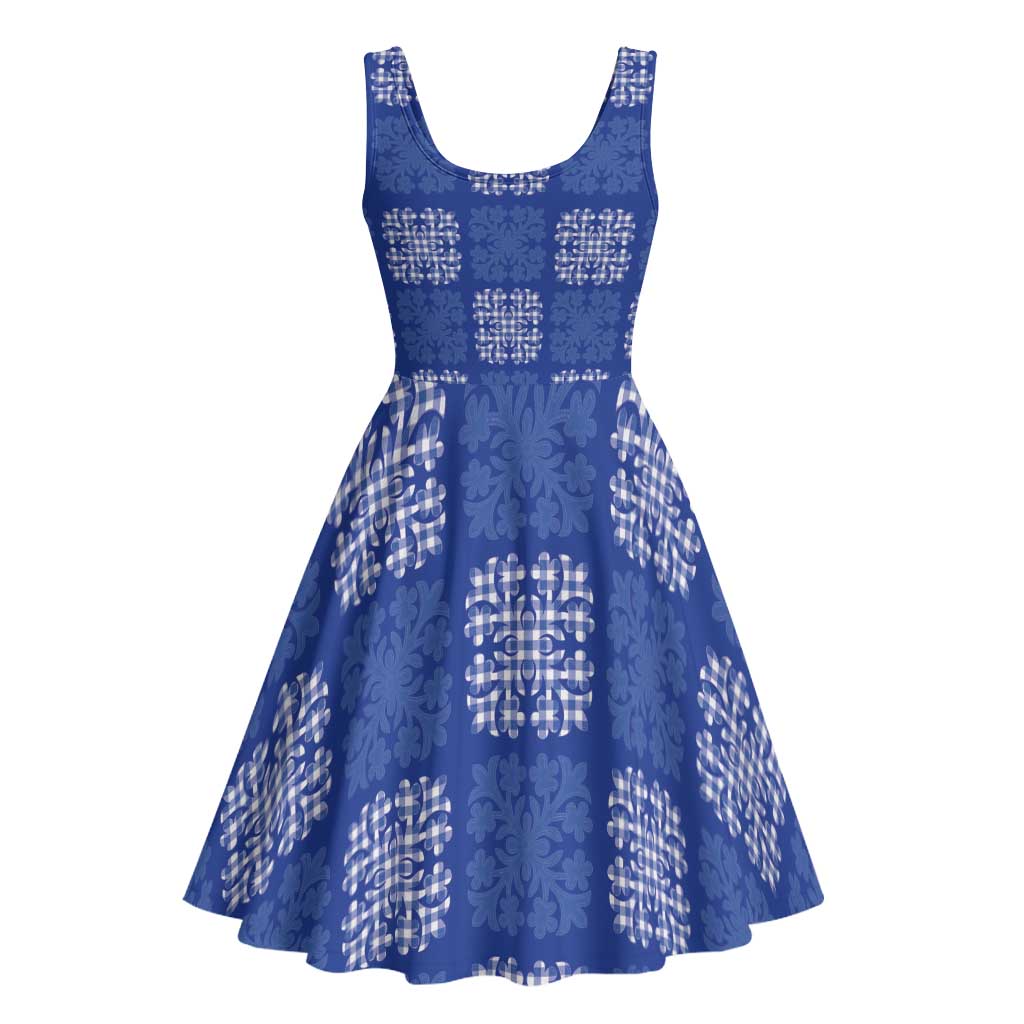 Royal Blue Palaka Quilt Hawaii Midi Dress Traditional Hawaii-plaid Pattern LT14 - Polynesian Pride