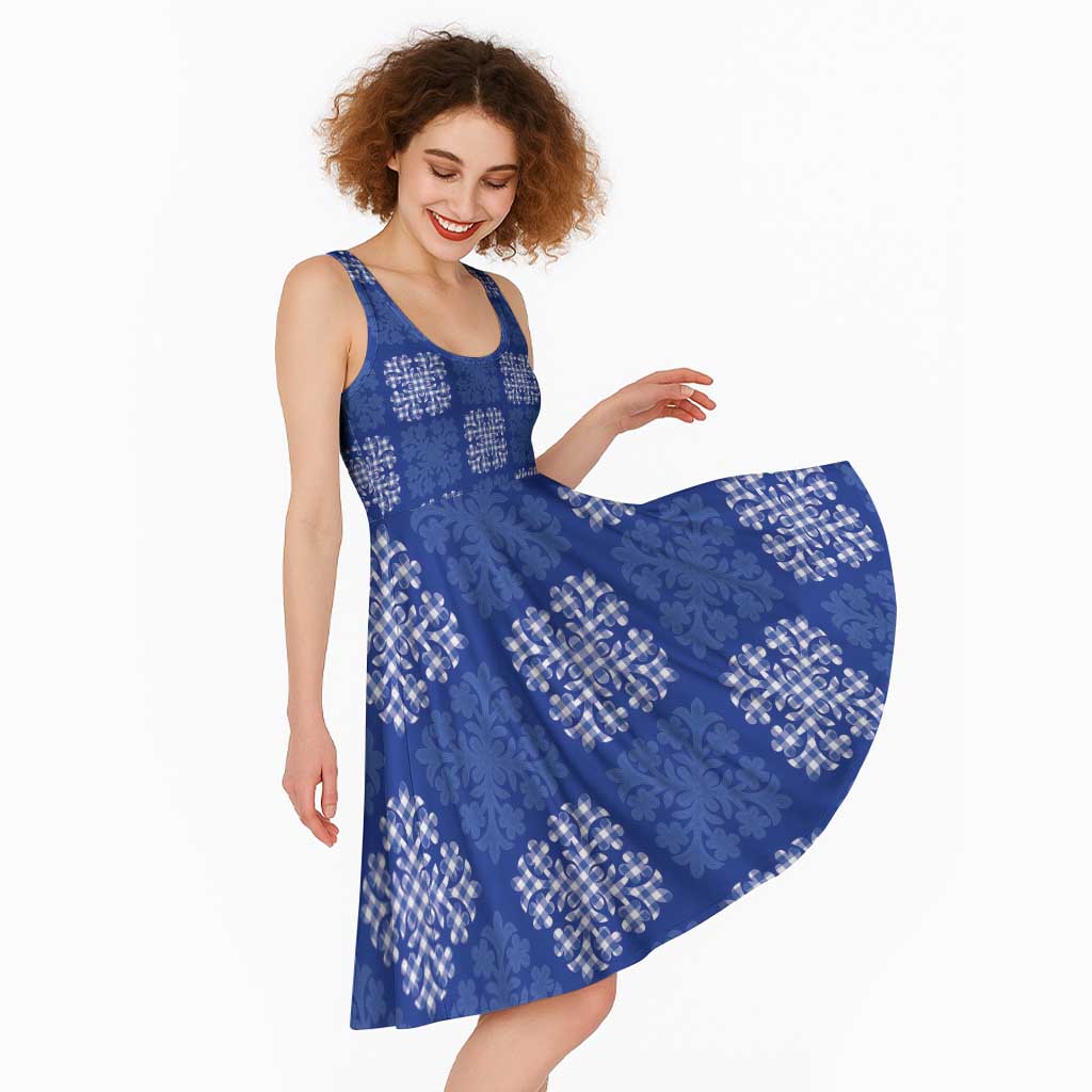 Royal Blue Palaka Quilt Hawaii Midi Dress Traditional Hawaii-plaid Pattern LT14 - Polynesian Pride