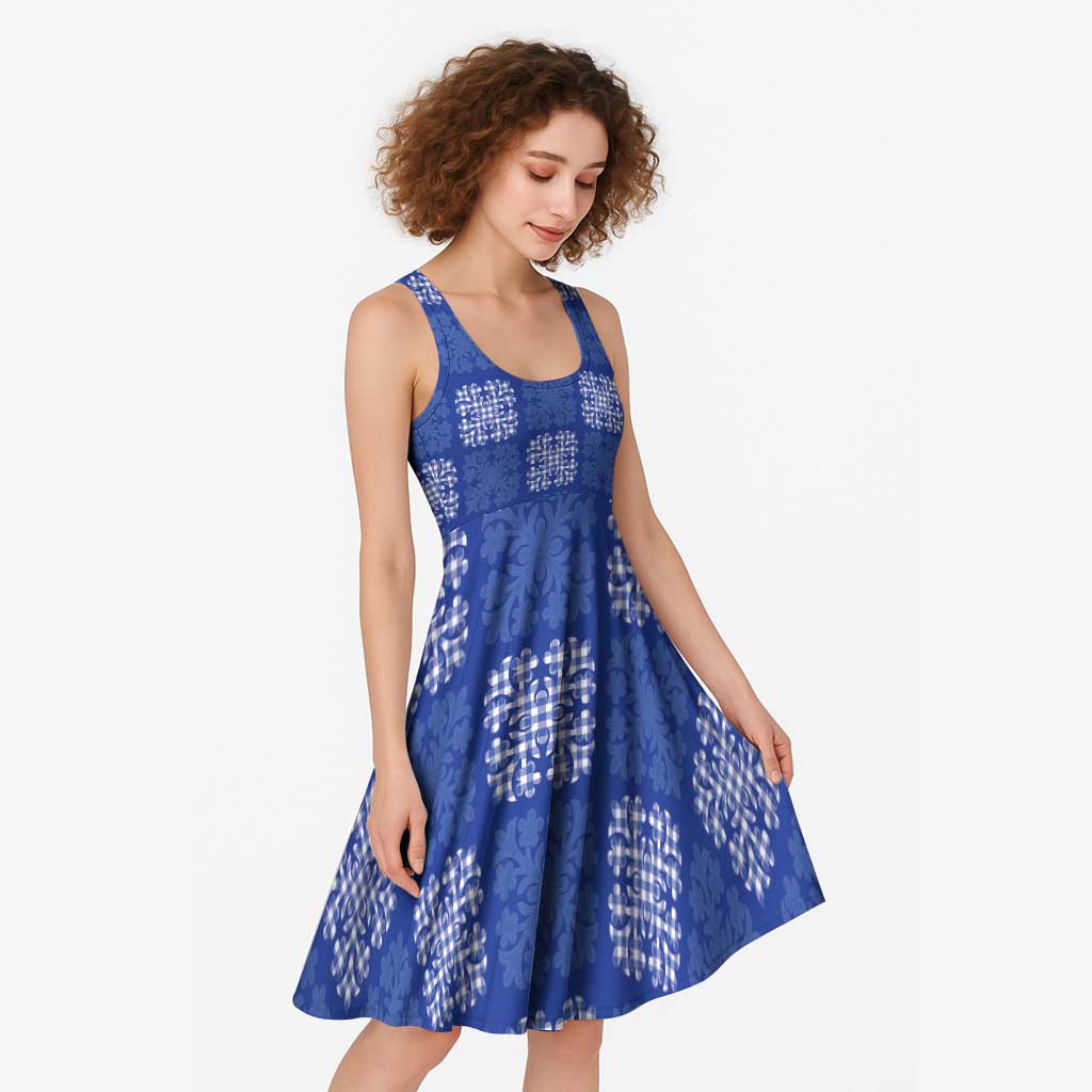 Royal Blue Palaka Quilt Hawaii Midi Dress Traditional Hawaii-plaid Pattern LT14 - Polynesian Pride