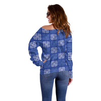 Royal Blue Palaka Quilt Hawaii Off Shoulder Sweater Traditional Hawaii-plaid Pattern LT14 - Polynesian Pride
