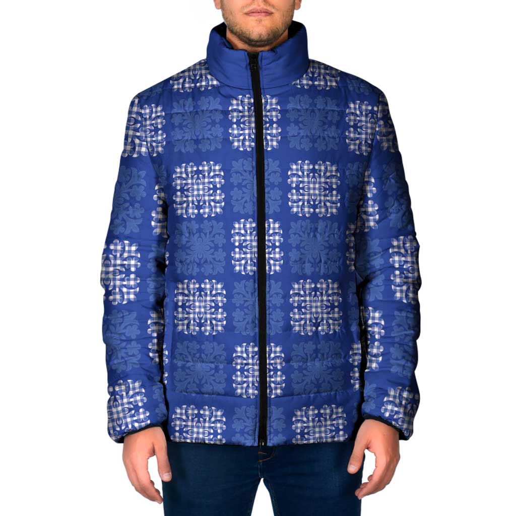 Royal Blue Palaka Quilt Hawaii Padded Jacket Traditional Hawaii-plaid Pattern LT14 Men Royal Blue - Polynesian Pride