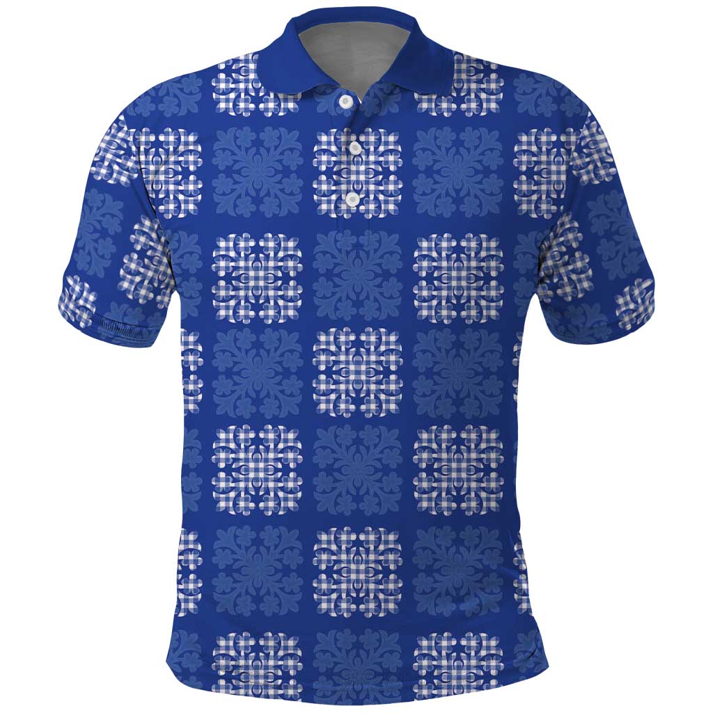 Royal Blue Palaka Quilt Hawaii Polo Shirt Traditional Hawaii-plaid Pattern LT14 Royal Blue - Polynesian Pride