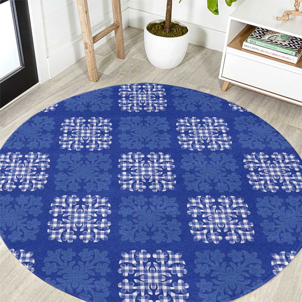 Royal Blue Palaka Quilt Hawaii Round Carpet Traditional Hawaii-plaid Pattern LT14 Royal Blue - Polynesian Pride