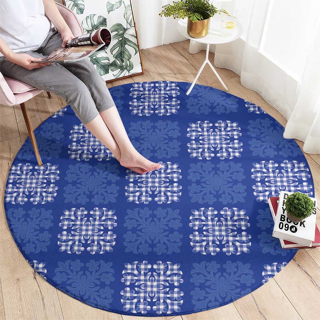 Royal Blue Palaka Quilt Hawaii Round Carpet Traditional Hawaii-plaid Pattern LT14 - Polynesian Pride