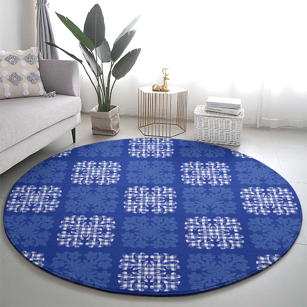 Royal Blue Palaka Quilt Hawaii Round Carpet Traditional Hawaii-plaid Pattern LT14 - Polynesian Pride