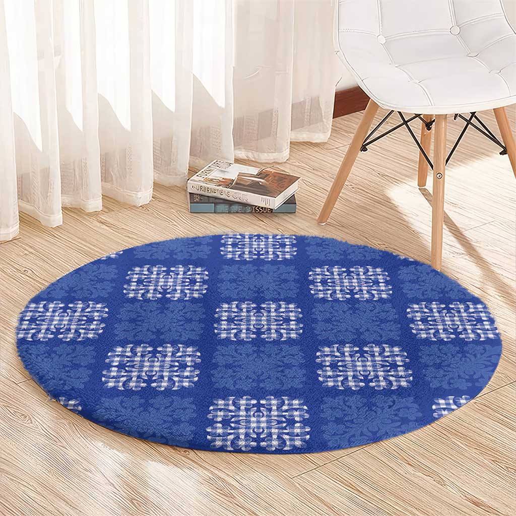 Royal Blue Palaka Quilt Hawaii Round Carpet Traditional Hawaii-plaid Pattern LT14 - Polynesian Pride