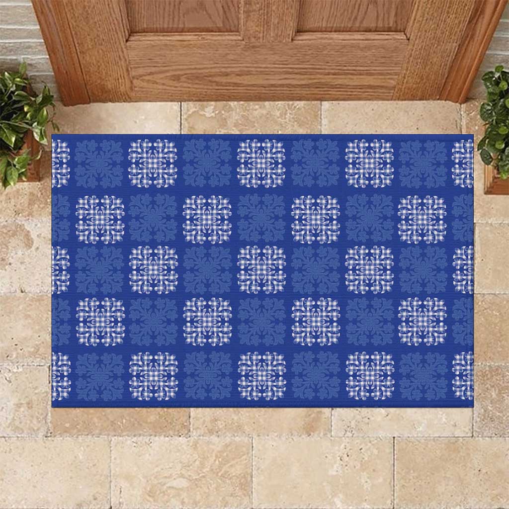 Royal Blue Palaka Quilt Hawaii Rubber Doormat Traditional Hawaii-plaid Pattern LT14 Royal Blue - Polynesian Pride