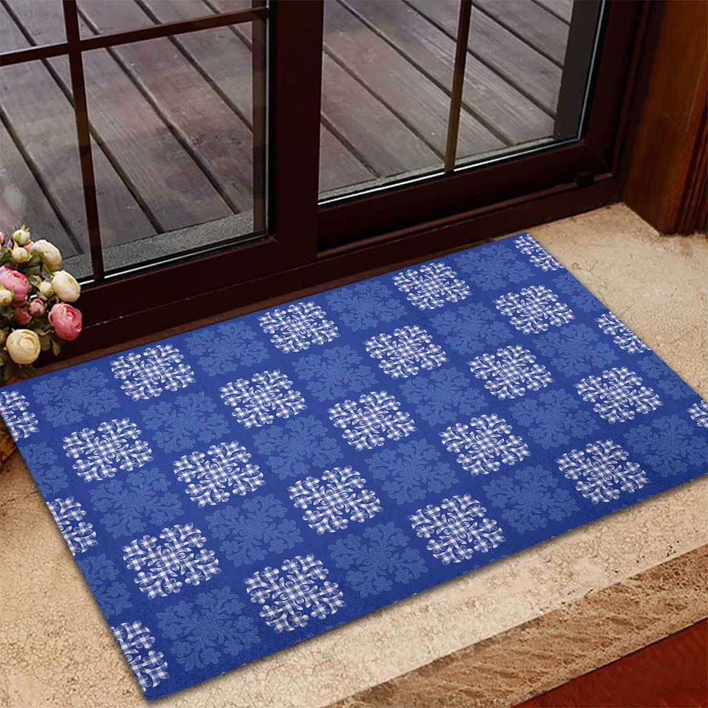 Royal Blue Palaka Quilt Hawaii Rubber Doormat Traditional Hawaii-plaid Pattern LT14 - Polynesian Pride