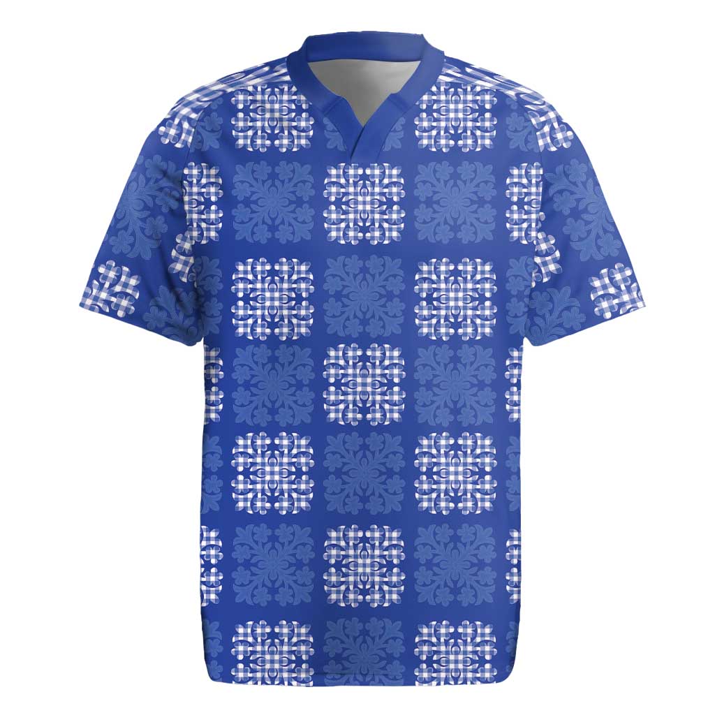 Royal Blue Palaka Quilt Hawaii Rugby Jersey Traditional Hawaii-plaid Pattern LT14 Royal Blue - Polynesian Pride