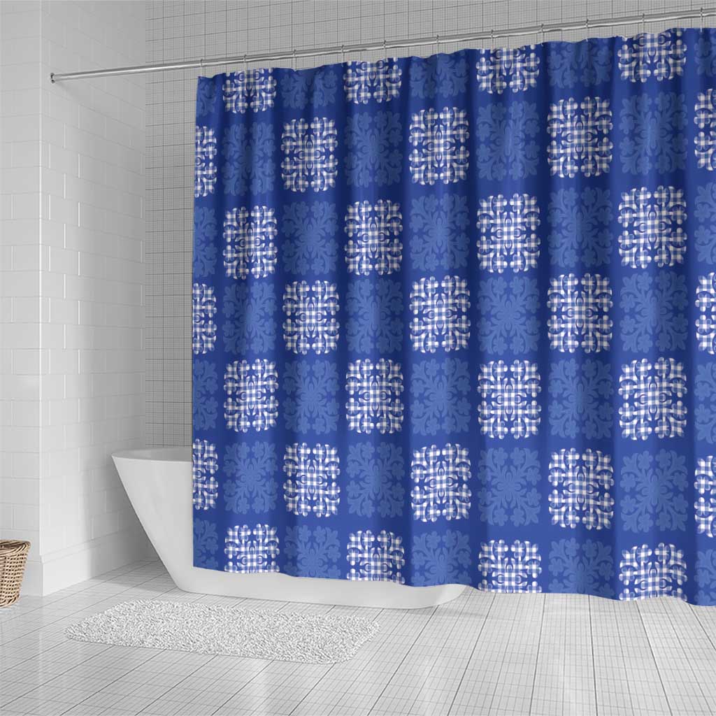 Royal Blue Palaka Quilt Hawaii Shower Curtain Traditional Hawaii-plaid Pattern LT14 - Polynesian Pride