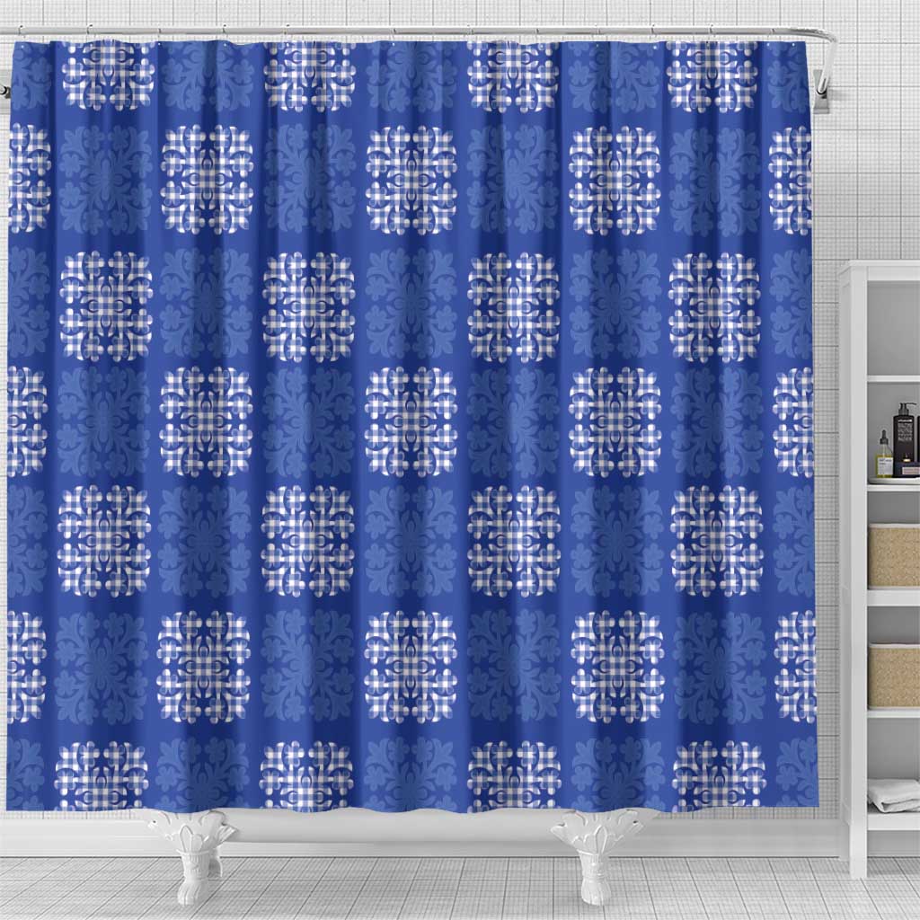 Royal Blue Palaka Quilt Hawaii Shower Curtain Traditional Hawaii-plaid Pattern LT14 - Polynesian Pride