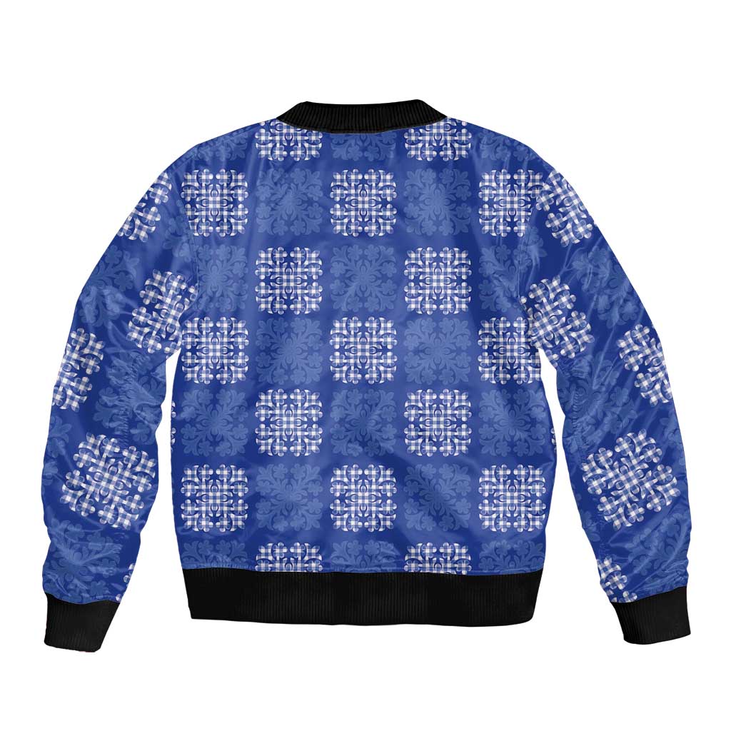 Royal Blue Palaka Quilt Hawaii Sleeve Zip Bomber Jacket Traditional Hawaii-plaid Pattern LT14 - Polynesian Pride