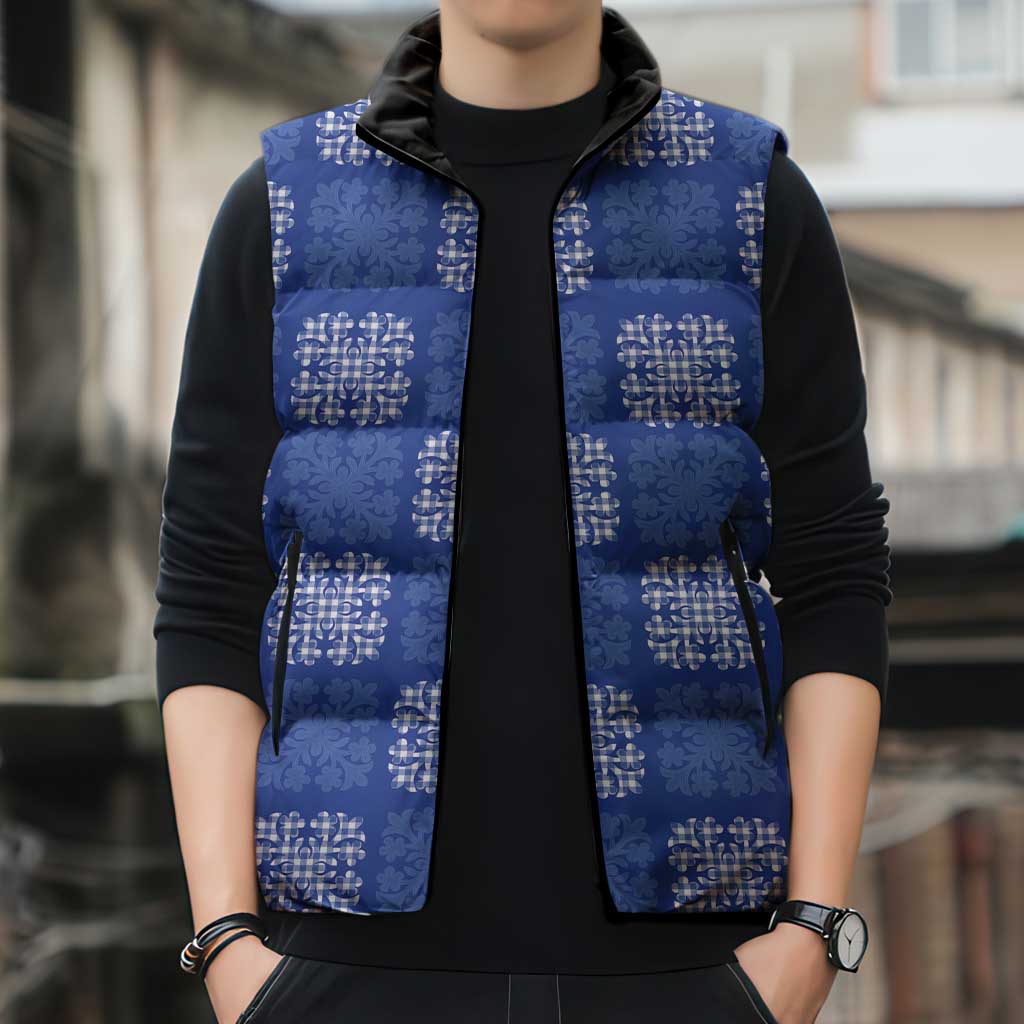 Royal Blue Palaka Quilt Hawaii Sleeveless Puffer Jacket Traditional Hawaii-plaid Pattern LT14 - Polynesian Pride