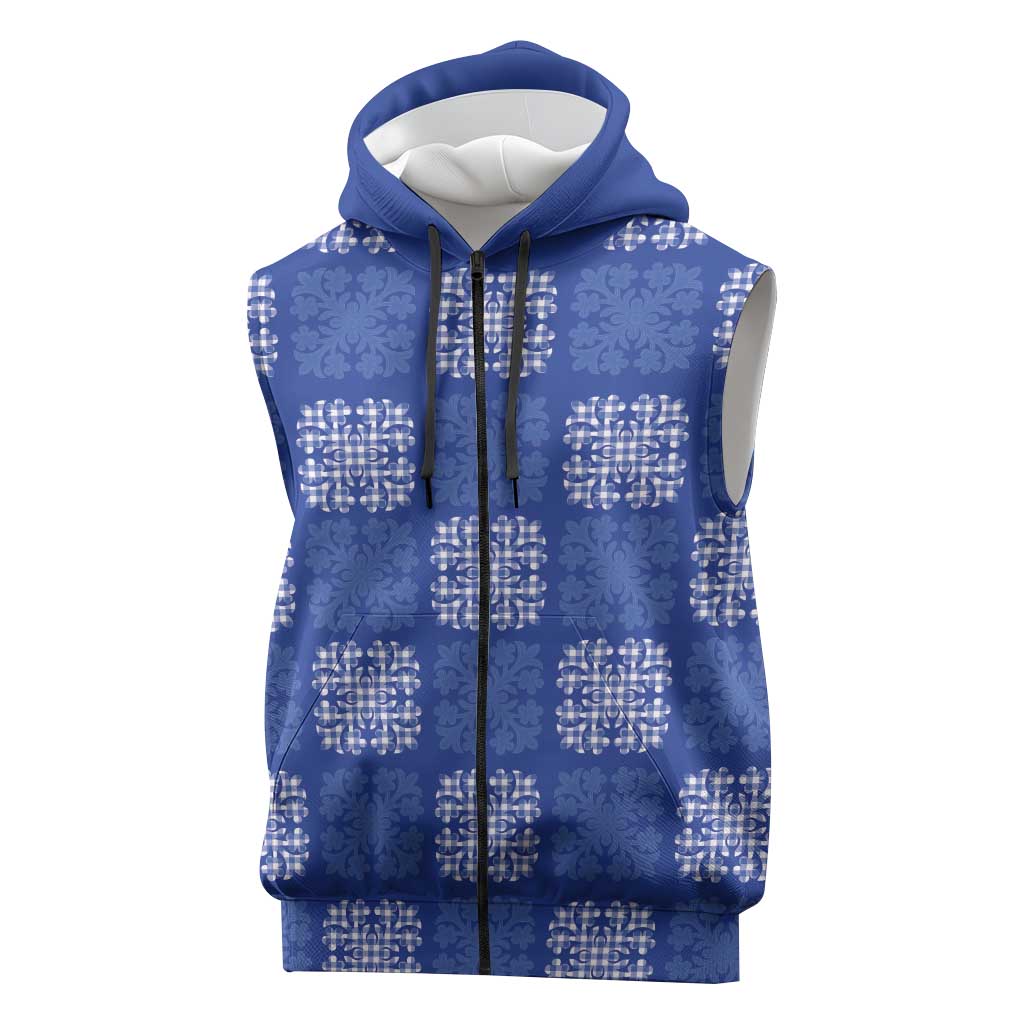Royal Blue Palaka Quilt Hawaii Sleeveless Zip Hoodie Traditional Hawaii-plaid Pattern LT14 Royal Blue - Polynesian Pride
