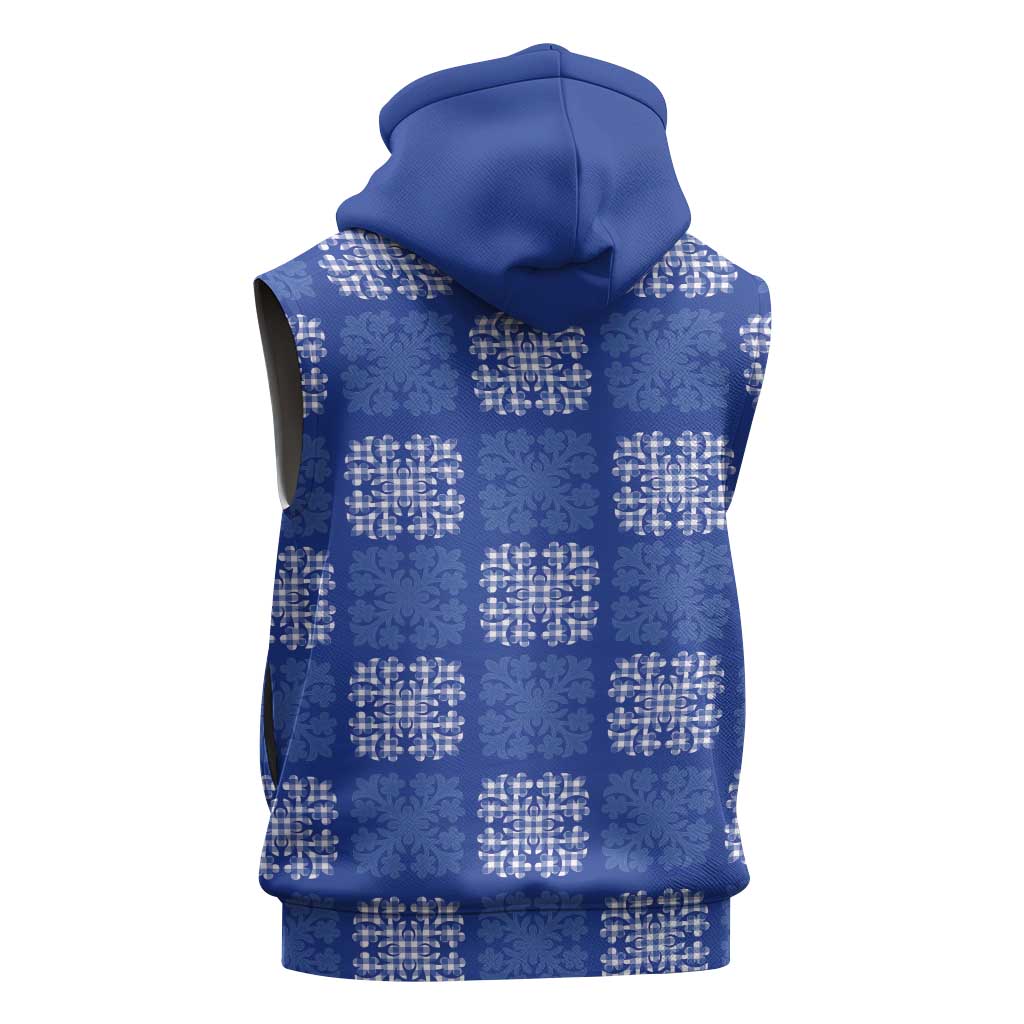 Royal Blue Palaka Quilt Hawaii Sleeveless Zip Hoodie Traditional Hawaii-plaid Pattern LT14 - Polynesian Pride