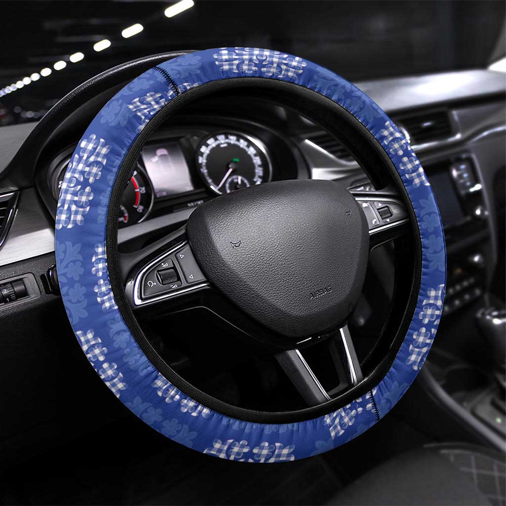 Royal Blue Palaka Quilt Hawaii Steering Wheel Cover Traditional Hawaii-plaid Pattern LT14 Universal Fit Royal Blue - Polynesian Pride