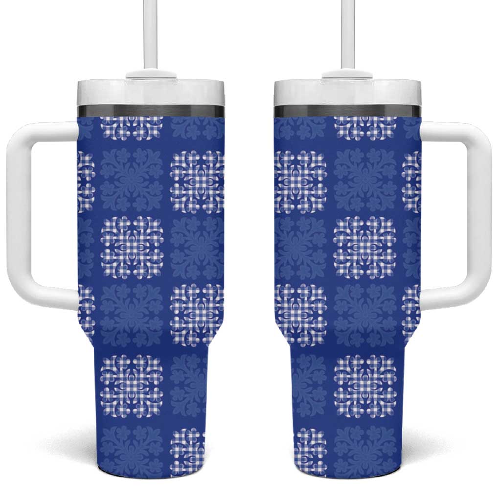 Royal Blue Palaka Quilt Hawaii Tumbler With Handle Traditional Hawaii-plaid Pattern LT14 One Size: 40 oz Royal Blue - Polynesian Pride