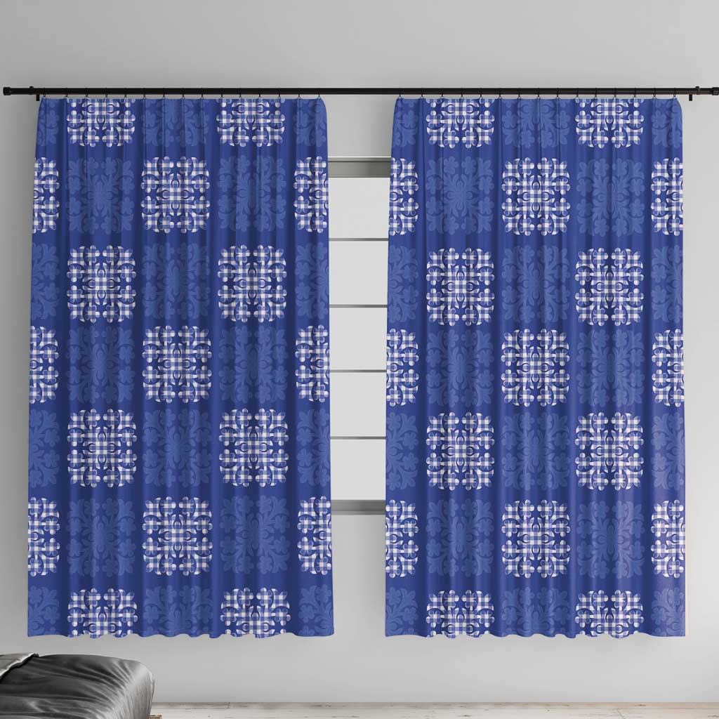 Royal Blue Palaka Quilt Hawaii Window Curtain Traditional Hawaii-plaid Pattern LT14 With Hooks Royal Blue - Polynesian Pride
