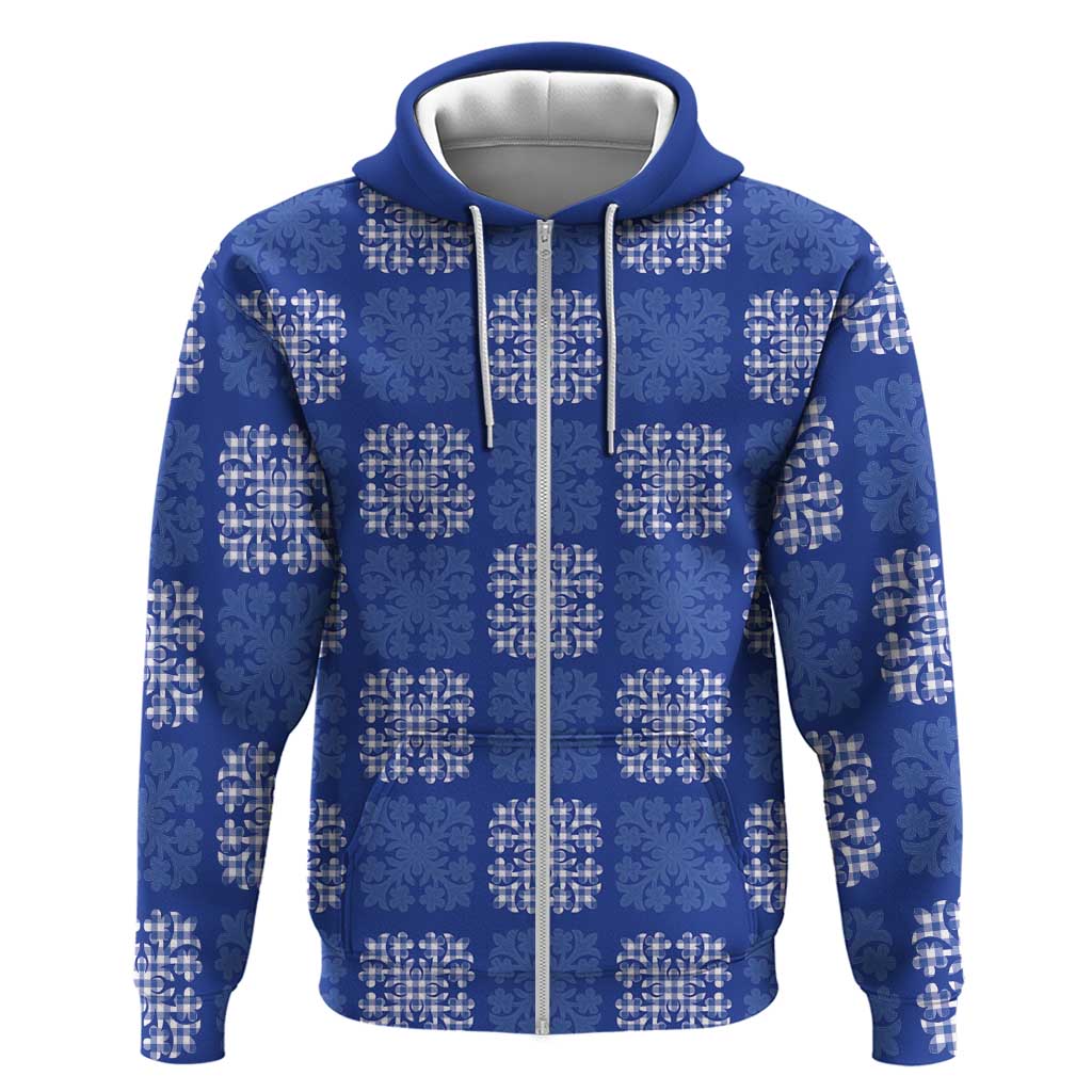 Royal Blue Palaka Quilt Hawaii Zip Hoodie Traditional Hawaii-plaid Pattern LT14 Zip Hoodie Royal Blue - Polynesian Pride