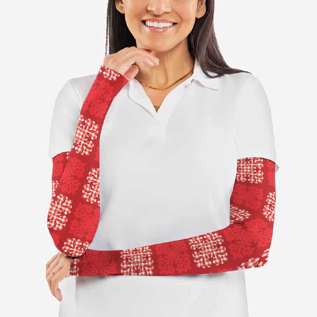 Red Palaka Quilt Hawaii Arm Sleeves Traditional Hawaii-plaid Pattern LT14 - Polynesian Pride
