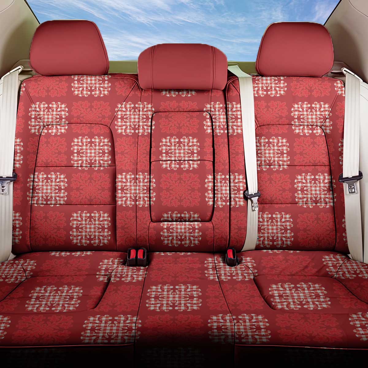 Red Palaka Quilt Hawaii Back Car Seat Cover Traditional Hawaii-plaid Pattern LT14 One Size Red - Polynesian Pride