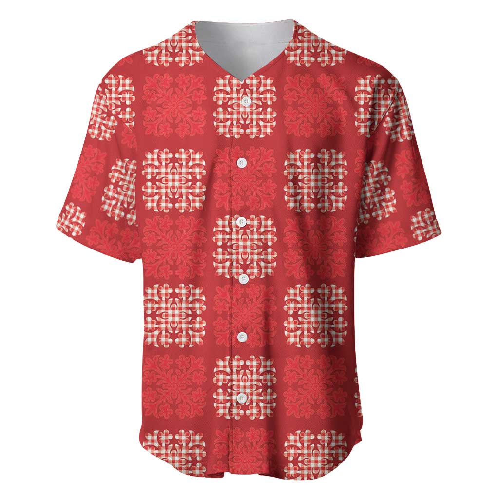 Red Palaka Quilt Hawaii Baseball Jersey Traditional Hawaii-plaid Pattern LT14 Red - Polynesian Pride