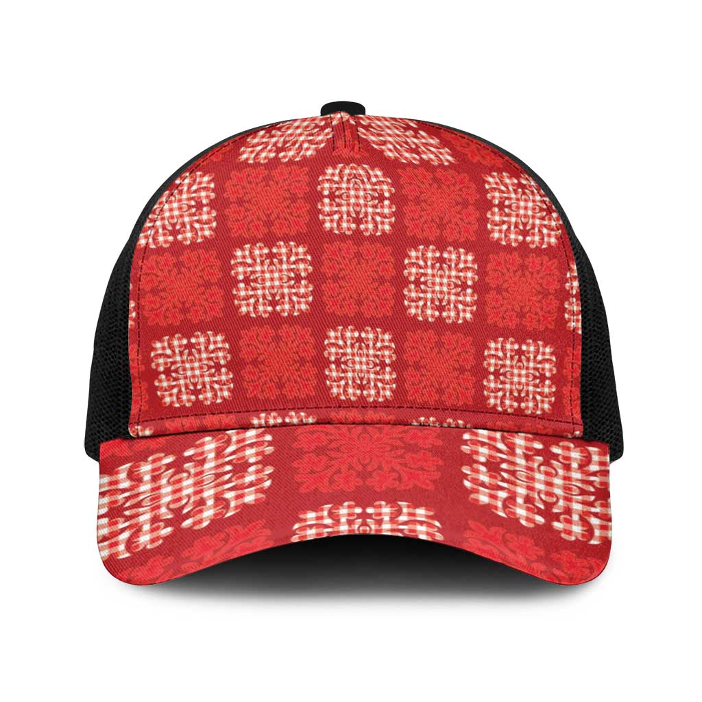 Red Palaka Quilt Hawaii Baseball Net Cap Traditional Hawaii-plaid Pattern LT14 One Size Black Red - Polynesian Pride