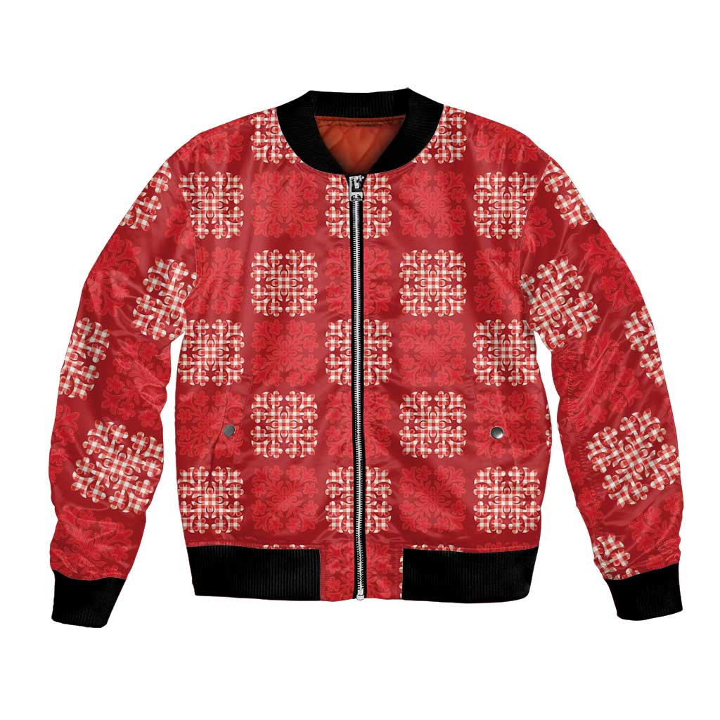 Red Palaka Quilt Hawaii Bomber Jacket Traditional Hawaii-plaid Pattern LT14 Unisex Red - Polynesian Pride