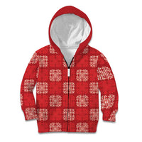Red Palaka Quilt Hawaii Kid Hoodie Traditional Hawaii-plaid Pattern LT14 Zip Hoodie Red - Polynesian Pride