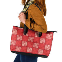 Red Palaka Quilt Hawaii Leather Tote Bag Traditional Hawaii-plaid Pattern LT14 Red - Polynesian Pride