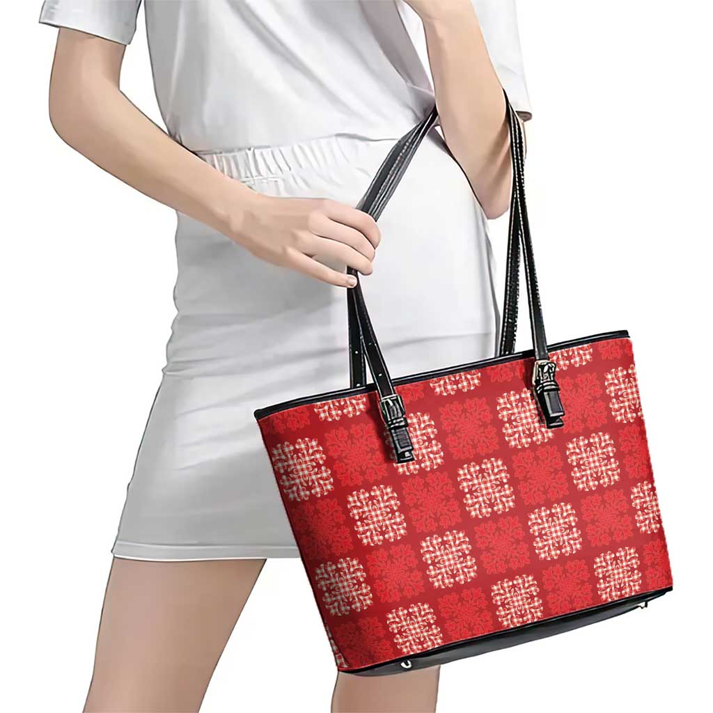 Red Palaka Quilt Hawaii Leather Tote Bag Traditional Hawaii-plaid Pattern LT14 - Polynesian Pride