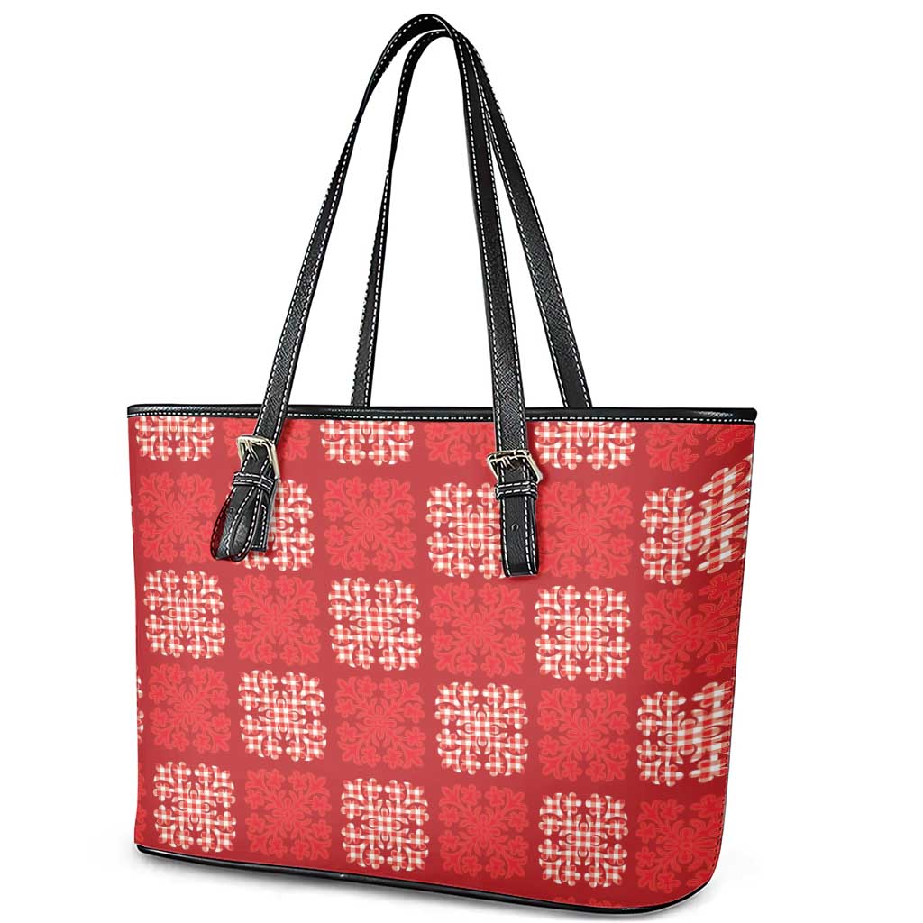 Red Palaka Quilt Hawaii Leather Tote Bag Traditional Hawaii-plaid Pattern LT14 - Polynesian Pride