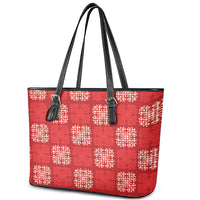Red Palaka Quilt Hawaii Leather Tote Bag Traditional Hawaii-plaid Pattern LT14 - Polynesian Pride