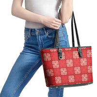 Red Palaka Quilt Hawaii Leather Tote Bag Traditional Hawaii-plaid Pattern LT14 - Polynesian Pride